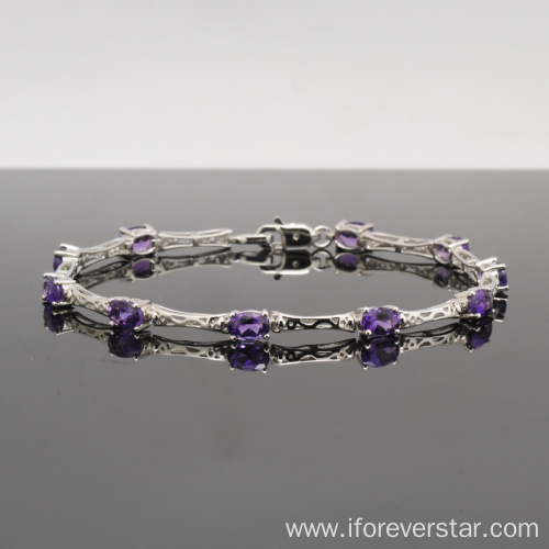 Sterling Silver Bracelet With Natural Stone Amethyst